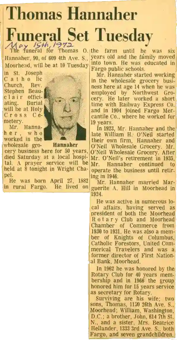 A scan of a newspaper clipping reporting on the funeral for Liam's father.