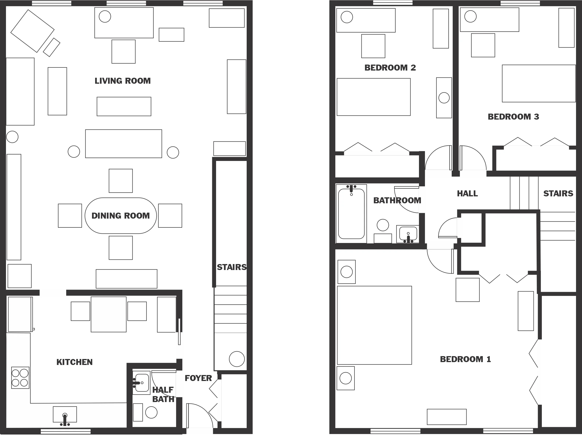 Floorplan of a even larger three-bedroom, two-and-a-half-bath apartment.